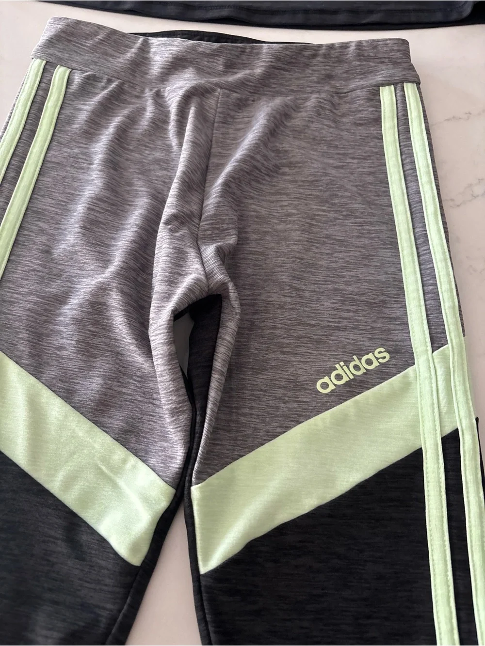 adidas Black & Gray Crop Tee with Neon Green-Trim Leggings